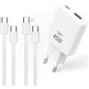 Waytex Pack Mobility 45W GaN: caricatore rapido a doppia porta + set di 2 cavi USB-C 1 m nylon intrecciato - per iPhone 16/15, MacBook, Samsung, iPad - Soluzione di ricarica per ufficio e viaggi - Bianco