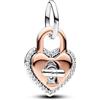PANDORA Ciondolo Moments a forma di lucchetto con cuore in argento Sterling e placcato in oro rosa 14k con zirconia cubica trasparente