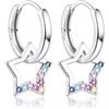 JeweBella Orecchini Bambini Donna Argento 925 Zirconi Colorati Orecchini a Cerchio Piccoli con Ciondolo a Stella Carini Goccia Orecchini Stella per Ragazze