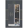 PARKER IM Duo set regalo con penna a sfera e penna stilografica, nero lucido con finiture in oro, cartuccia e ricarica di inchiostro blu, confezione regalo