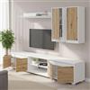 Dmora Parete Attrezzata Wells 40x200x114h cm Bianco 7 Ripiani 6 Ante, 8 Vani