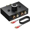 PROZOR Commutatore Audio Stereo 3.5mm RCA - Stereo Audio Switcher Bidirezionale 2(1)-In-1(2)-Out per Altoparlanti, con Controllo Volume e Pulsante Muto Selettore Passivo per Altoparlanti Cuffie
