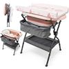 Twinly Bubbly Fasciatoio Neonato con Termometro Integrato - Vaschetta Bagnetto Pieghevole 2 in 1 - Accessori Neonato Utili 0-3 Mesi - Materassino Impermeabile (rosa)