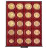 LINDNER Das Original Coin box with 20 compartments, each 50 mm [Lindner 2722], e.g. for Münzenrähmchen 50x50 mm, Octos - Version: Smoked Glass drawer / Dark red insert