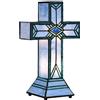 Bieye L30815 Lampada da tavolo con accenti in vetro colorato in stile Tiffany a croce latina, luce notturna, 8,5L x 13A, blu