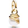 PANDORA ME Mini pendente a forma di serpente placcato in oro 14k con perla artificiale laccata bianca e zirconi cubici trasparenti