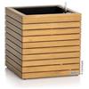 LECHUZA PALO Natural Wood 45 Low - Vaso da fiori in legno di eucalipto con sistema di irrigazione, indicatore del livello dell'acqua e contenitore per piante, superficie in vero legno, 44 x 44 x 46 cm