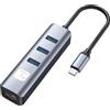 Techly Adattatore di rete Techly Convertitore USB-C trade a RJ45 Gigabit con Hub 3Porte USB 5Gbps