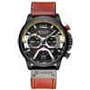 CURREN Orologio da polso da uomo, al quarzo, analogico, calendario, alla moda, impermeabile, con cinturino in pelle, Rosso, Cronografo, movimento al quarzo