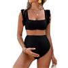 Tiorhooe Costume da Bagno per Donne in Gravidanza, Set Bikini a Vita Alta, Due Pezzi, Costume da Mare per la Gravidanza, Nero 2, S