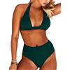 JFAN Costume da Bagno Donna a Vita Alta in Due Pezzi Stampa Floreale Bikini Halter Regolabile Costumi da Bagno,Nero,S