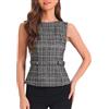 Allegra K Donna Top Tweed Elegante Stampa Scozzese Senza Maniche Girocollo in Vita Fibbia Posteriore Cerniera Blazer Gilet Rosa Bianco XL