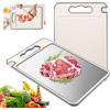 Huanmin Tagliere double face, in acciaio inox 304 e paglia di grano per alimenti, 36,5 x 24,5 cm, in acciaio inox, antiscivolo, antigraffio per carne, verdure