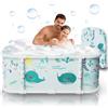 Kiseely Vasca da bagno portatile, vasca da bagno pieghevole da 120 cm, installazione gratuita, vasca da bagno addensata a 7 strati con supporto in metallo, SPA (Stile oceano M2)