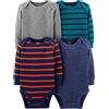 Simple Joys by Carter's Long-Sleeve Thermal Bodysuits, Pack of 4 Body, Blu Puntinato/Grigio Puntinato/Righe, Prematuro (Pacco da 4) Unisex-Bimbi
