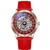 MASTOP Roulette Wheel Orologio meccanico automatico da uomo con quadrante girevole e scheletro cavo in acciaio inossidabile impermeabile, Gomma rossa, Roulette Wheel Watch Casino Watch