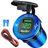 BCEY 12V / 24V USB Auto Presa Veloce Carica Dual Caricabatteria da Auto USB Caricabatteria da Auto QC 3.0 Ricarica Rapida Impermeabile Auto Adattatore per Moto, Roulotte, Barca, Camion… (Blue)