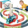 NCKIHRKK Set Treno Domino Automatico con 160 Blocchi. Trenino Elettrico con Luci e Suoni, Divertente e Colorato per Giocattoli di 3 4 5 Anni (blu)