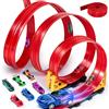 LumenVela Pista Macchinine 5M Pista Flessibile Macchinine 4 Macchinine 2 Rampe 1 Borsa Portaoggetti 4 Ventose Regalo Flexible Car Track per Bambini 4 5 6 7 Anni (Rosso)