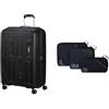 American tourister Ellipso 79 cm valigia rigida nero con set cubi da imballaggio da 3, black/grey