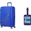 American tourister Soundbox valigia rigida 77 cm grande blu con etichette bagaglio, ride the tide