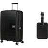 American tourister Aerostep spinner L valigia espandibile 77 cm nero con etichette bagaglio, black