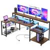 Bestier Tavolo da gioco 181 cm, scrivania da gioco con luci a LED, tavolo da gioco per PC con 3 prese CA e 2 porte di ricarica USB, tavolo per computer con ampio ripiano per monitor