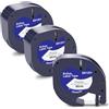 Exsun 3x 91221 91201 S0721660 Nastri in Plastica Compatibili con Dymo Letratag 12 mm x 4 m per LT-100H LT-100T XR 200B QX-50, Compatibili con Dymo Letratag XR, Nero su Bianco