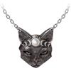 Alchemy Gothic Mystic Moon Cat Unisex Collana nero/argento peltro