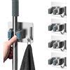 HOMEASY Portascope da Muro Adesivo Appendibile 4 Pezzi, Porta Scope Parete in Acciaio Inossidabile Senza Perforazione per Cucina Bagno Giardino,Argento