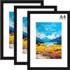 YGVQN Cornice A4,Cornice Nera per 21x29.7 cm,Supporto Orientamento Orizzontale o Verticale,per Quadri,Poster e Ricordi,Con Supporto Integrato e Ganci per Parete,Cornice Foto A4 Moderna Nera - 3 Pezzi