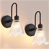 Vikdio Applique a Parete Set di 2, Lampada Vintage Nero con Paralume Lungo in Vetro Trasparente, Plafoniera da Incasso per Camera, Bagno, Soggiorno | Include 2 Lampadine LED