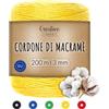 Creative Deco Gomitoli Cotone per Uncinetto 1 PCS 3mm/200m Uncinetto Giallo | Filati Colorati Cotone 3mm (+-0.5mm) | Filo | Fettuccia per Borse, Decorazione Casa Fai da Te