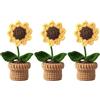 YANGSHINE 3 Pezzi Mini Fiori Artificiali in Vaso Fatti a Mano all'Uncinetto Fiori Completati Girasole Lavorato a Maglia a Mano per Casa Ufficio Cruscotto Auto Decorazione, Colore#6