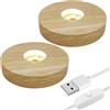 luolety Base rotonda in legno a LED, confezione da 2 basi di supporto per luce rotonda in legno da 10 cm, base di visualizzazione di luci a LED in legno per l'arte in resina di vetro di cristallo 3D