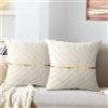 MAIXUN 45x45 cm Federe per Cuscini in Velluto Copricuscini Divano Beige per Sedie Eleganti Oro Banda Decorativa Quadrate per Auto Giardino Campeggio Soggiorno Camera Letto Set di 2