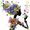 OWN4B Kit per punto croce su tela prestampata, motivo OWN4B Girl e farfalle colorate, 11 ct, 36 x 36 cm, kit da ricamo fai da te (ragazza)