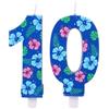Csoisoy Candela Blu a Forma di Numero per il Compleanno, Decorazione Torta a Tema Hawaiano con Fiori per Bambini e Bambine Accessori Decorazioni Feste (Numero 10)