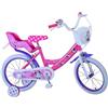 albri bicicletta da 16 pollici di minnie, con stabilizzatori laterali, portabambole, cestino anteriore personalizzato. Made in Italy