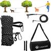 LOQATIDIS 3 in 1 Cavo per cani, 50ft 100ft Sistema di carrello aereo portatile, guinzaglio riflettente per cani per l'addestramento in campeggio, Borsa a tracolla di grande capacità (30m + 3m / Nero)