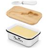 Hixava Contenitore per Burro Portaburro Burriera Bianco Porta Burro da Frigorifero 250 g con Coperchio e Coltello da Burro per Formaggio per Cucine Domestiche Ristoranti