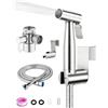 Xeletu Bidet doccino in acciaio inox set modalità Jet/Stream dispositivo spray per WC set spray bagno ugello per pannolini lavabili neonato con erogatore rubinetto tubo a molla supporto a parete per igiene
