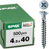 SPAX Vite universale con foro della testa, 4,5 x 40 mm, 500 pezzi, Filetto totale, Testa svasata, Intaglio a croce Z2, Punta S, WIROX - 0271010450405