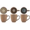 H&H Set 6 Tazze Mug in Porcellana Cancun 370 cc - Colori Assortiti Grigio, Azzurro, Beige e Marrone - Design Minimal - Perfette per Caffè, Latte, Tè e Bevande Calde - Adatte anche alla Ristorazione