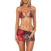 GORGLITTER Bikini da donna con gonna, set da 3 pezzi, sexy, perizoma a triangolo, bikini leopardato, costume da bagno in stile brasiliano, costume da bagno, Leopardo, XS