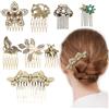 INLAZTIM Confezione da 8 pettini laterali vintage per donne, retrò oro perla strass metallo pettine clip con denti manico cristallo spilla parrucca accessori da sposa