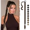 FESHFEN Treccia Finta Capelli - 65 cm Lunga Coda Finta Capelli Posticci con Elastico Sintetico Lunghi Ponytail Extension per Donne, Marrone Misto Castano Chiaro
