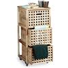Relaxdays Scaffale da Bagno, con Ruote, Legno di Noce, con 3 Scomparti, Mobile Basso, HxLxP: 91,5x40,4x40,4 cm, Naturale