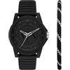 Armani Exchange orologio per uomo, movimento al quarzo e cassa orologio per 44 mm con cinturino in acciaio inossiorologio perbile, pelle o silicone, Nero, Set nero profondo