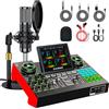 HoHooG Denoise (P15) - Set di attrezzature per podcast con microfono a condensatore da 3,5 mm per pc/telefono, live streaming, canto e registrazione di musica, mixer audio con scheda audio dal vivo, scheda